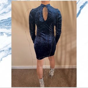 Blue Velvet Dress Neck Cut-Out